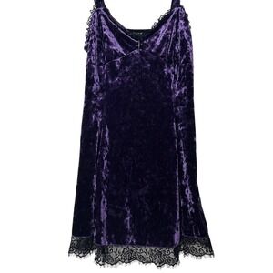 Cosmic Aura Velvet Lace Trim Mini Dress Purple Gothic Grunge Medium